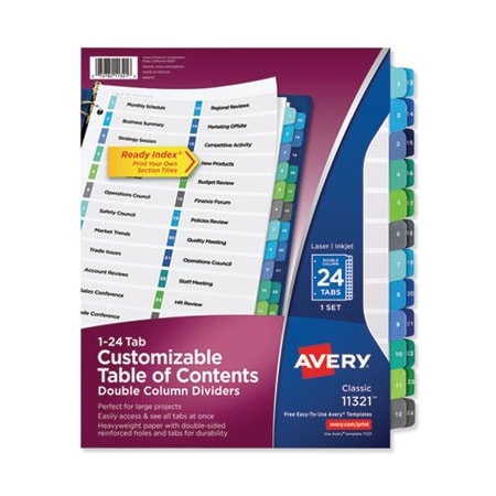 Avery Dennison Avery, CUSTOMIZABLE TOC READY INDEX DOUBLE COLUMN MULTICOLOR DIVIDERS, 24-TAB, LETTER 11321